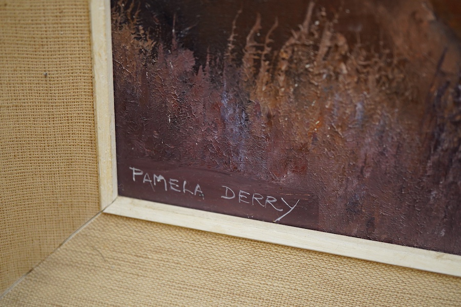 Pamela Day, 'Within the daylight left', signed, Chichester House Gallery label verso, impasto oil on board, 29 x 44cm